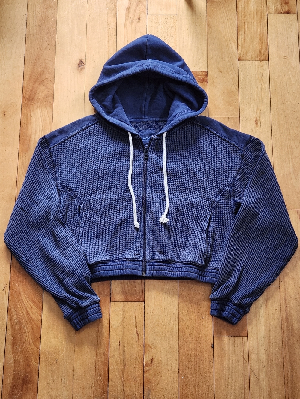 Aerie Cropped Waffle Full Zip Hoodie - XS